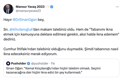 Mansur Yavaş'tan Sinan Oğan'a yalanlama: Makam talep ettin 2 Mansur Yavaş'tan Sinan Oğan'a yalanlama: Makam talep ettin