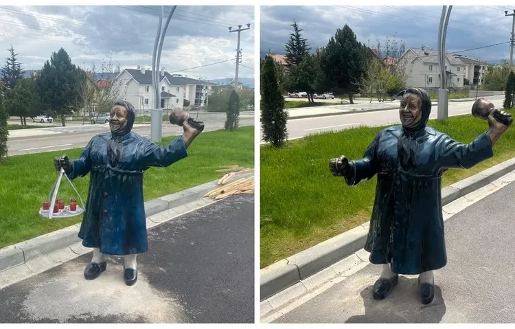 Adile Naşit heykelinin çay tepsisi çalındı