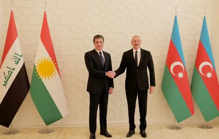 Aliyev, Barzani’yi Bakü’de Kürdistan bayrağı ile karşıladı