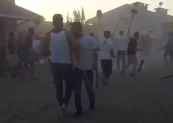 At sahipleri hipodromda küreklerle kavga etti