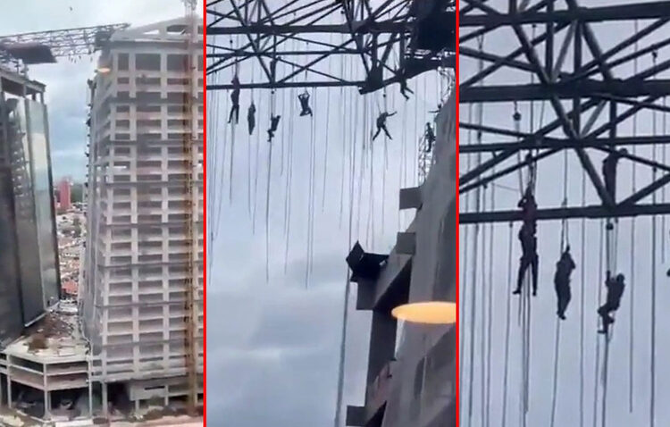 İnşaat iskelesi çöktü işçiler metrelerce yüksekte asılı kaldı: Korku ve panik dolu anlar saniye saniye böyle kaydedildi