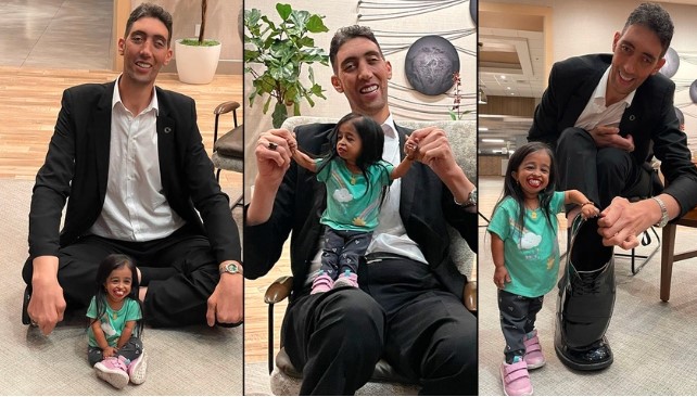 فيديو لأطول رجل بالعالم يمازح أقصر امرأة على الإطلاق.. بحجم يده 1 فيديو لأطول رجل بالعالم يمازح أقصر امرأة على الإطلاق.. بحجم يده