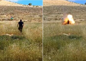 شاهد.. انفجار عبوة ناسفة بمستوطن حاول إزالة علم فلسطين
