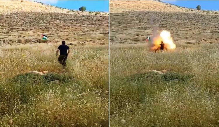 شاهد.. انفجار عبوة ناسفة بمستوطن حاول إزالة علم فلسطين 1 شاهد.. انفجار عبوة ناسفة بمستوطن حاول إزالة علم فلسطين