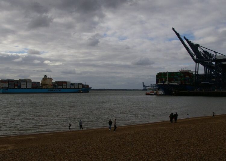 Container ships at the Port of Felixstowe, a gateway for the UK economy's trade