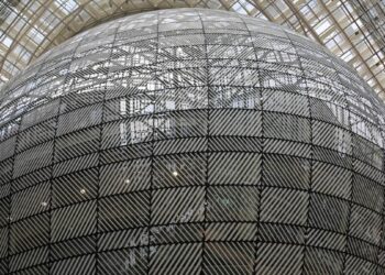 The lantern inside the Europa building in Brussels, venue of the EU summit