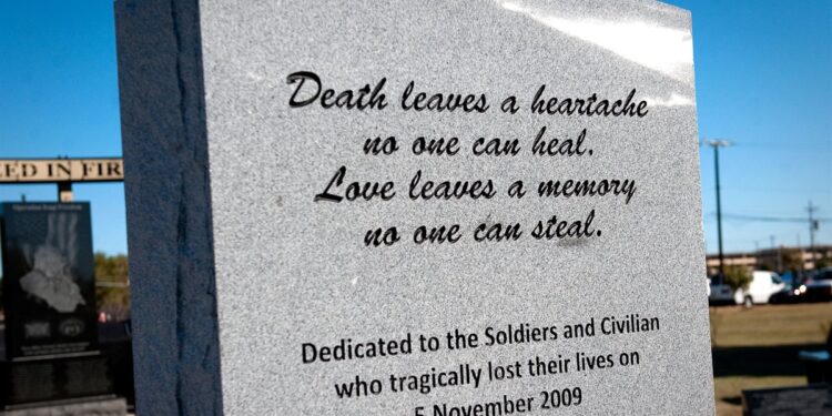 Memorial stone at Fort Hood for the victims of Nidal Hasan's 2009 attack