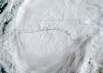 Satellite image of Hurricane Isaias over the Gulf Coast near the Florida Panhandle