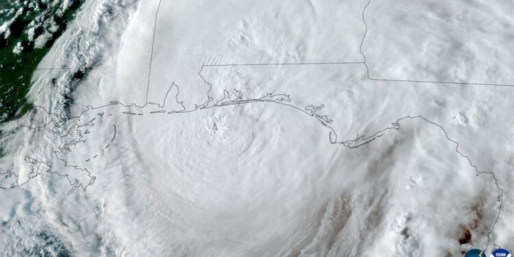 Satellite image of Hurricane Isaias over the Gulf Coast near the Florida Panhandle