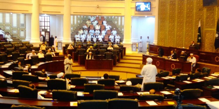 The Khyber Pakhtunkhwa provincial assembly chamber in Peshawar, now under emergency rule