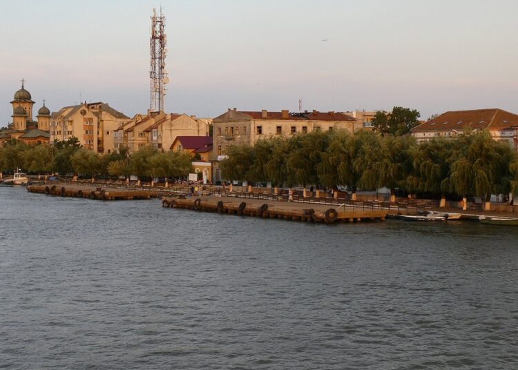 Waterfront of Sulina at the Danube mouth, near the Black Sea tanker fire