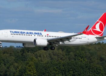 Turkish Airlines Boeing 737 MAX 8 with LEAP-1B engines landing at Hannover Airport
