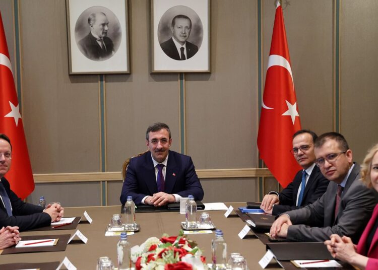 Vice President Cevdet Yılmaz, who presented the 2027 budget, at a meeting in Ankara