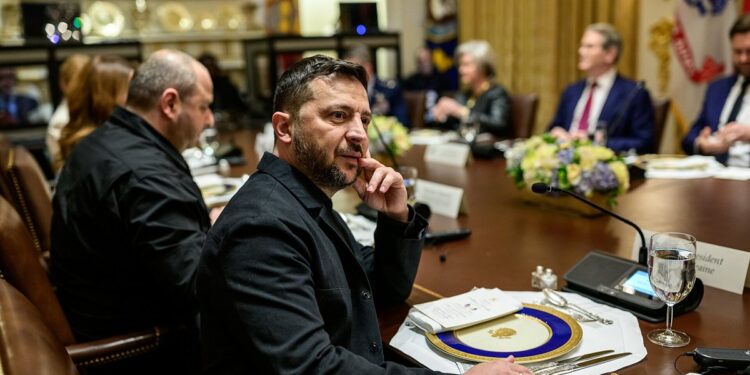 Ukrainian President Volodymyr Zelensky at a White House meeting, before Trump said Ukraine should replace Zelensky