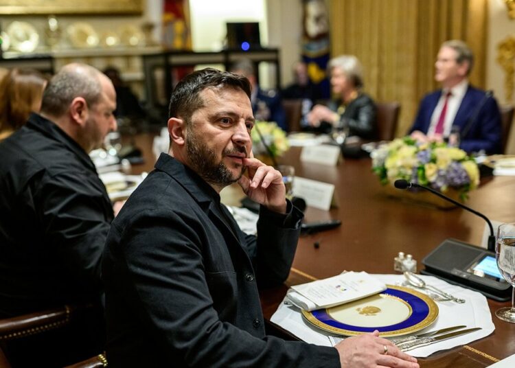 Ukrainian President Volodymyr Zelensky at a White House meeting, before Trump said Ukraine should replace Zelensky