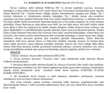 Mahkemeden örnek karar: SGK, Tip 1 diyabetli çocukların sensör giderini karşılamalı 2 Mahkemeden örnek karar: SGK, Tip 1 diyabetli çocukların sensör giderini karşılamalı