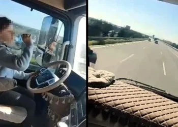 Koca TIR’ı küçücük çocuğa kullandırdı! Hem tepki aldı hem de ceza yedi