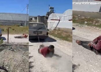 Komşusunu halatla otomobilin arkasına bağlayıp sürükledi