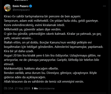 İktidara yakın gazeteci Emin Pazarcı da kiracısından şikayetçi