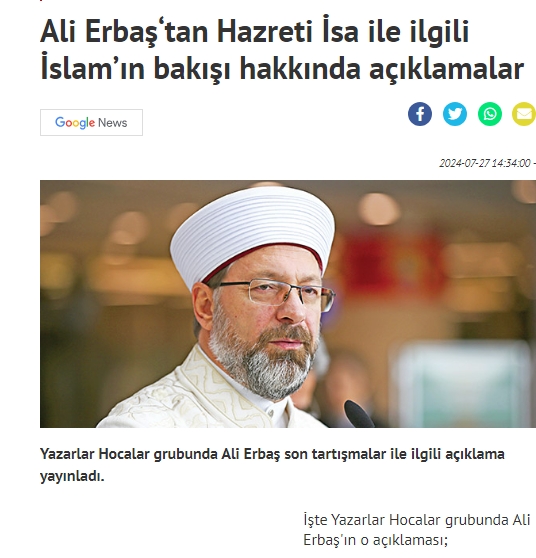 Halis Gül yazdı l Tepkiler artınca Ali Erbaş, ‘Hazreti İsa öldü’ sözünü düzeltti
