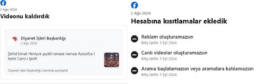 Facebook, Diyanet'in Haniye paylaşımını kaldırdı, hesabı kısıtladı! 2 Facebook, Diyanet'in Haniye paylaşımını kaldırdı, hesabı kısıtladı!