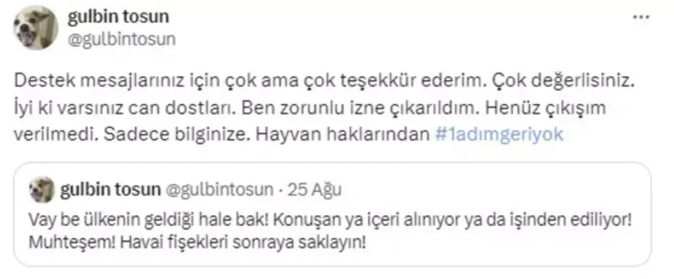 Gülbin Tosun, Mansur Yavaş'la ilgili paylaşımı sonrası zorunlu izne çıkarıldı 4 Gülbin Tosun, Mansur Yavaş'la ilgili paylaşımı sonrası zorunlu izne çıkarıldı