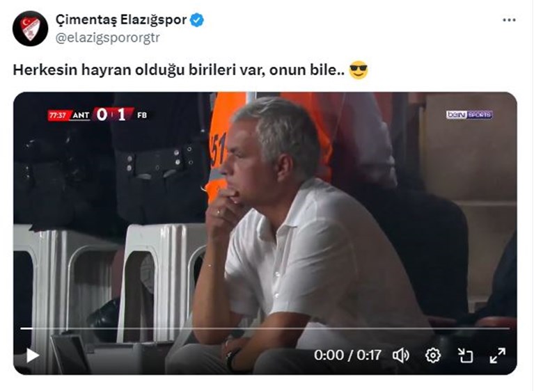 Elazığspor'dan sıradışı Jose Mourinho paylaşımı gündem oldu
