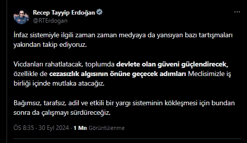 Erdoğan’dan yeni infaz düzenlemesi sinyali 2 Erdoğan’dan yeni infaz düzenlemesi sinyali