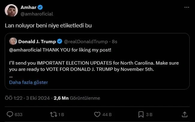 Trump adresi şaşırdı, Türk kullanıcıyı etiketleyip oy istedi! 4 Trump adresi şaşırdı, Türk kullanıcıyı etiketleyip oy istedi!