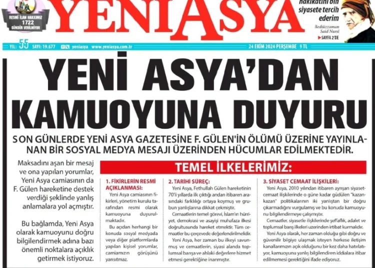 Yeni Asya Gazetesi’nden ‘Gülen’ açıklaması: Yanlış anlaşıldık