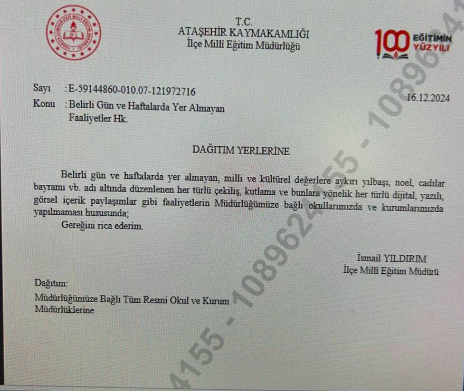 Ataşehir'deki okullarda yılbaşı kutlamaları yasaklandı