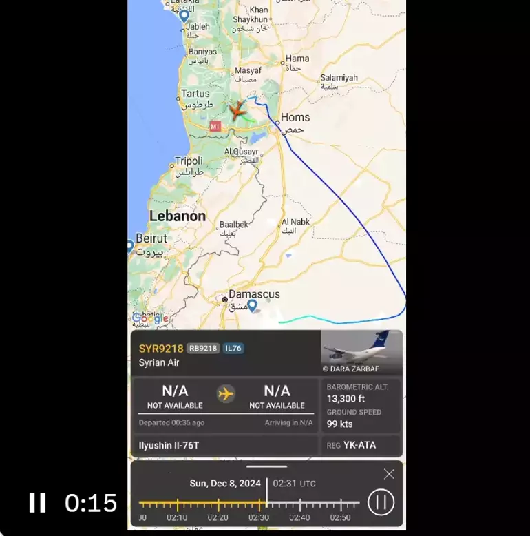 Esad'ın uçağı radardan kayboldu, Rus üssü bulunan Tartus’a mı indi?