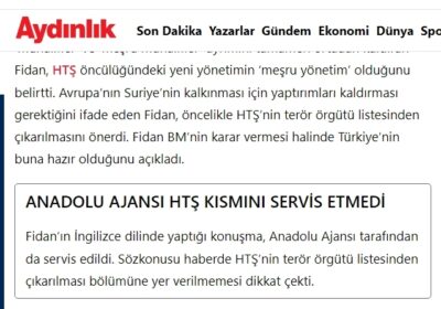 Fidan, ‘HTŞ’yi terör listesinden çıkarmanın zamanı geldi’ dedi, AA haberi sansürledi