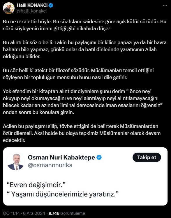 Halil Konakçı’dan AK Parti İstanbul İl Başkanı’na sert tepki: Hemen tövbe et!