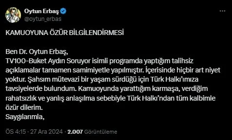 Oytun Erbaş, asgari ücret sözleri için özür diledi 3 Oytun Erbaş, asgari ücret sözleri için özür diledi