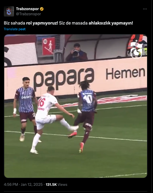 Trabzonspor'dan hakem tepkisi: Biz sahada rol yapmıyoruz, siz de masada ahlaksızlık yapmayın! 2 Trabzonspor'dan hakem tepkisi: Biz sahada rol yapmıyoruz, siz de masada ahlaksızlık yapmayın!