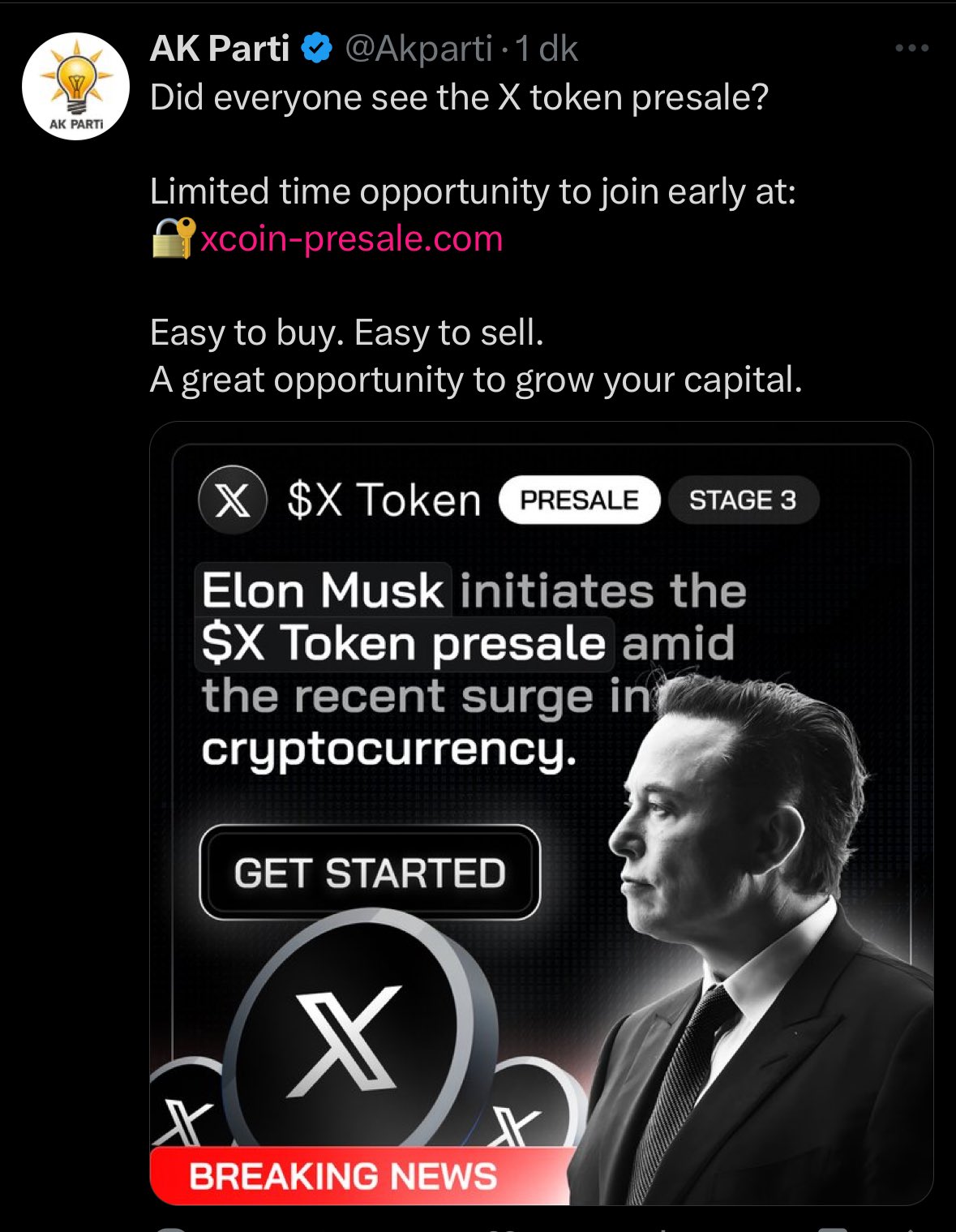 AK Parti resmi hesabından ‘$ X Token’ mesajı atıldı