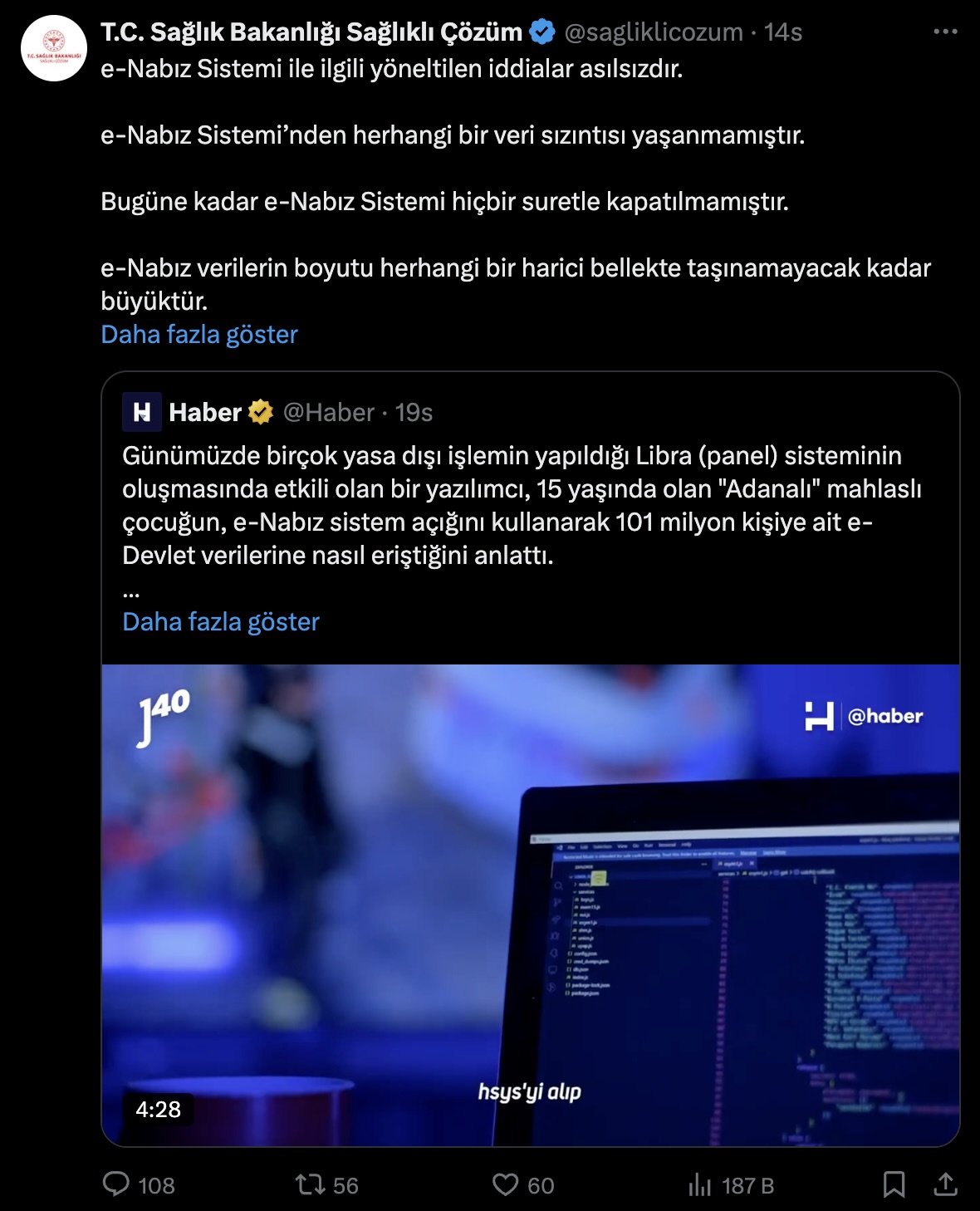 "E-Nabız verileri çalındı" iddiası ile ilgili Sağlık Bakanlığı’ndan açıklama 2 "E-Nabız verileri çalındı" iddiası ile ilgili Sağlık Bakanlığı’ndan açıklama