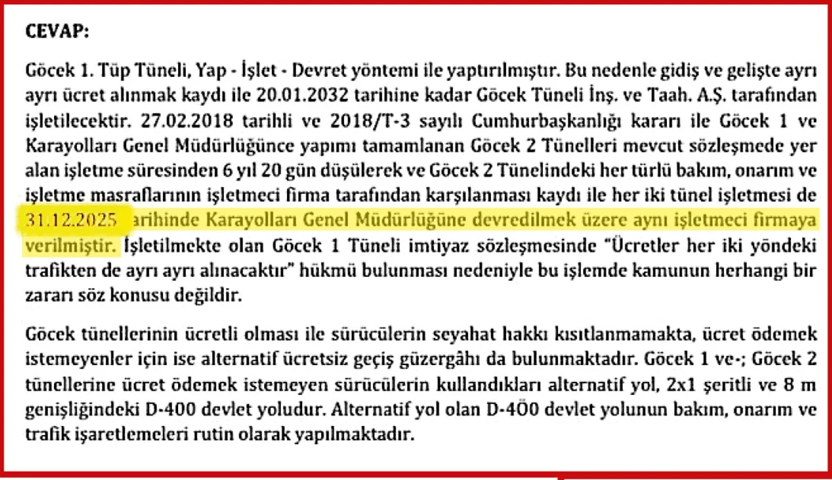 Yıl sonunda devlete geçmesi gereken Göcek tünellerinin devri gizlice 2030’a ertelenmiş
