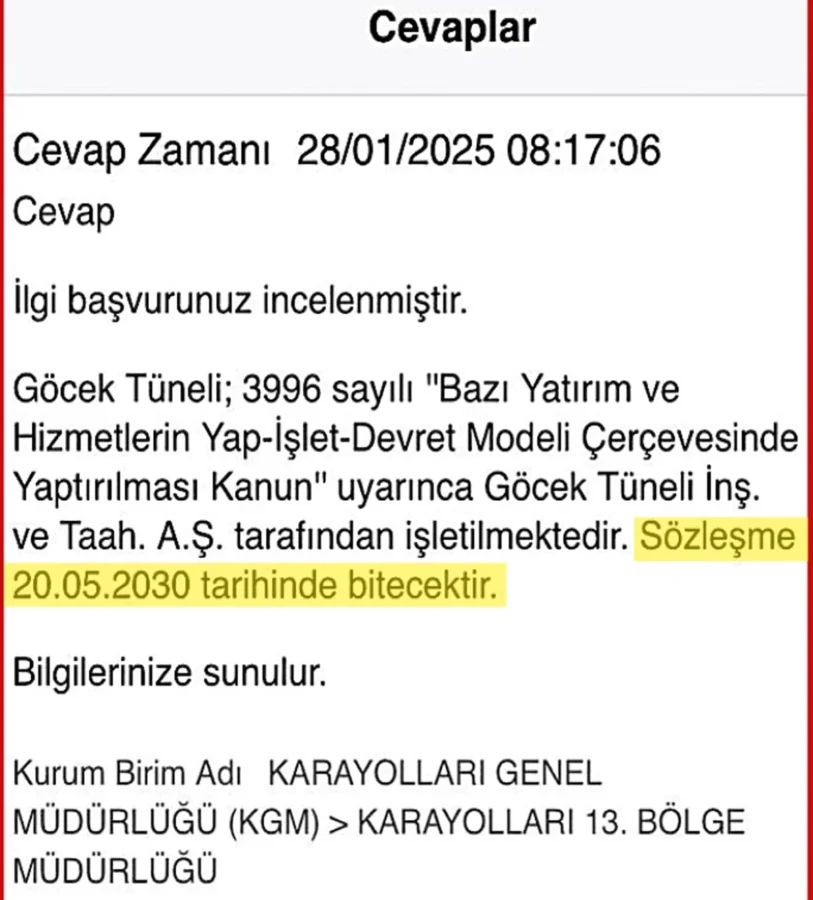 Yıl sonunda devlete geçmesi gereken Göcek tünellerinin devri gizlice 2030’a ertelenmiş