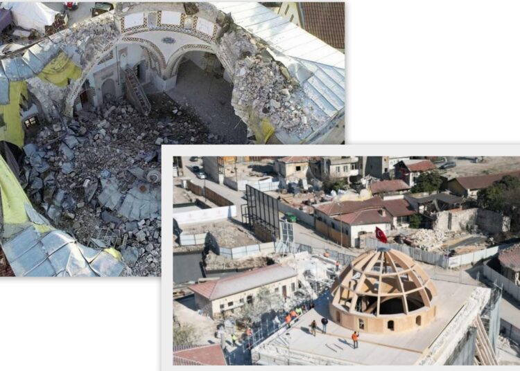 Habib-i Neccar Camii’nin kubbe kalıbı yerleştirildi