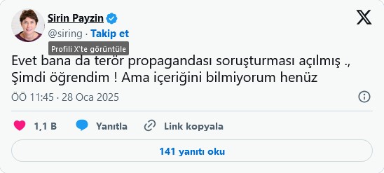 Gazeteci Şirin Payzın hakkında ‘terör’ soruşturması