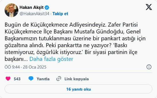 Zafer Partisi Küçükçekmece İlçe Başkanı gözaltına alındı