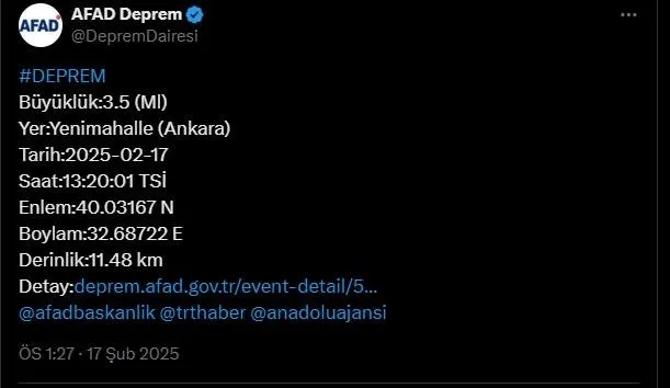 Ankara'da deprem: AFAD büyüklüğü açıkladı