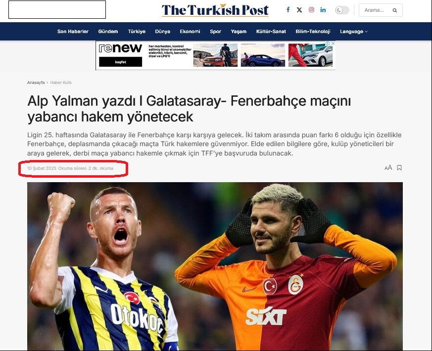 Turkish Post'un haberi teyit edildi: Derbiyi yabancı hakem yönetecek