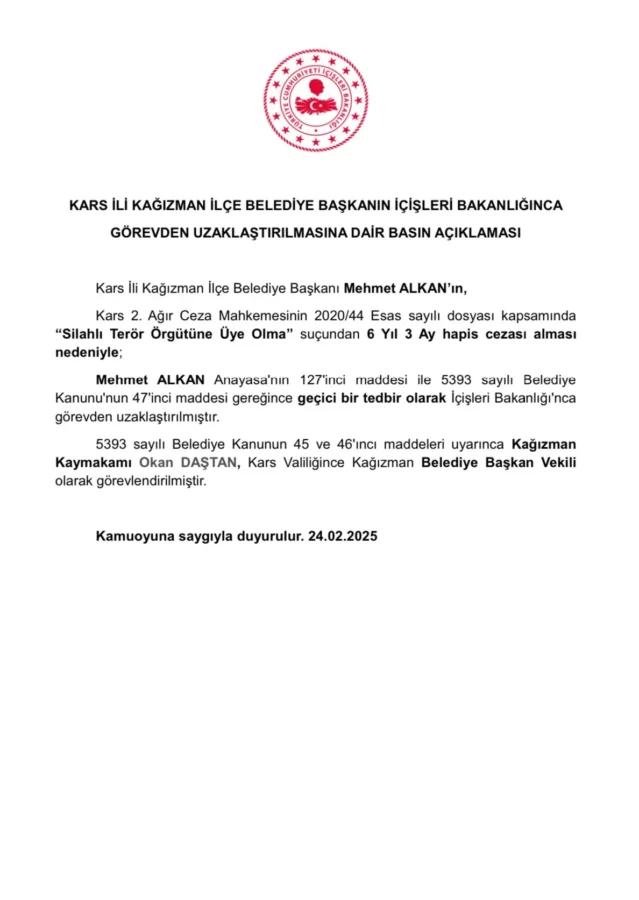 Kağızman'a kayyım! Hapis cezası alan Alkan'ın yerine Kaymakam Daştan atandı 2 Kağızman'a kayyım! Hapis cezası alan Alkan'ın yerine Kaymakam Daştan atandı