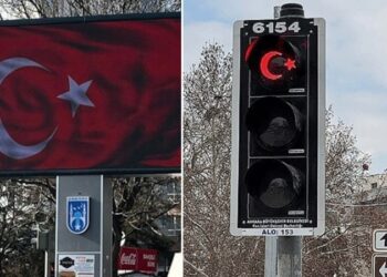 Öcalan’ın çağrısı okunurken Ankara’daki trafik ışıklarında Türk bayrağı yandı