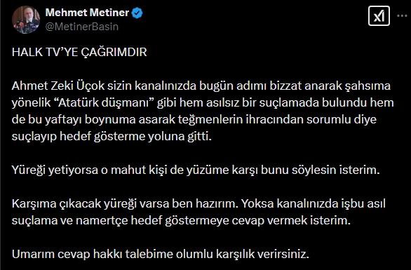 Mehmet Metiner’den Ahmet Zeki Üçok hakkında suç duyurusu