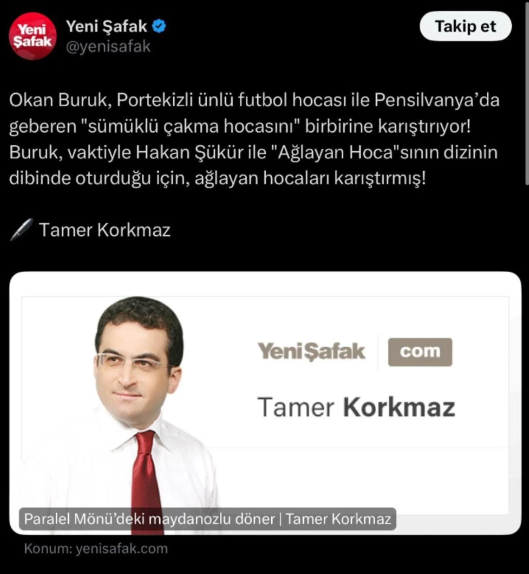 Yeni Şafak yazarı Tamer Korkmaz'ın görevine son verildi