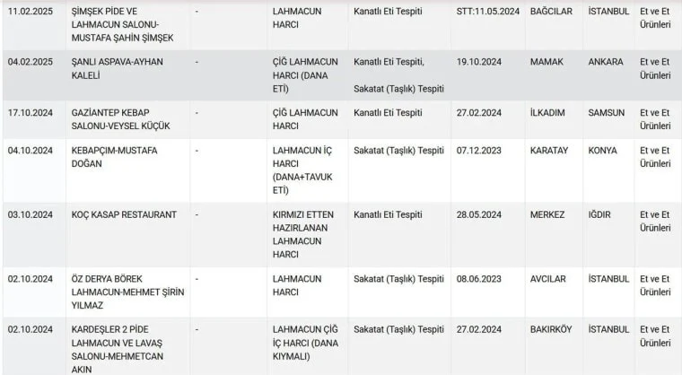Bakanlık 12 firmayı ifşa etti: Lahmacun diye neler yemişiz
